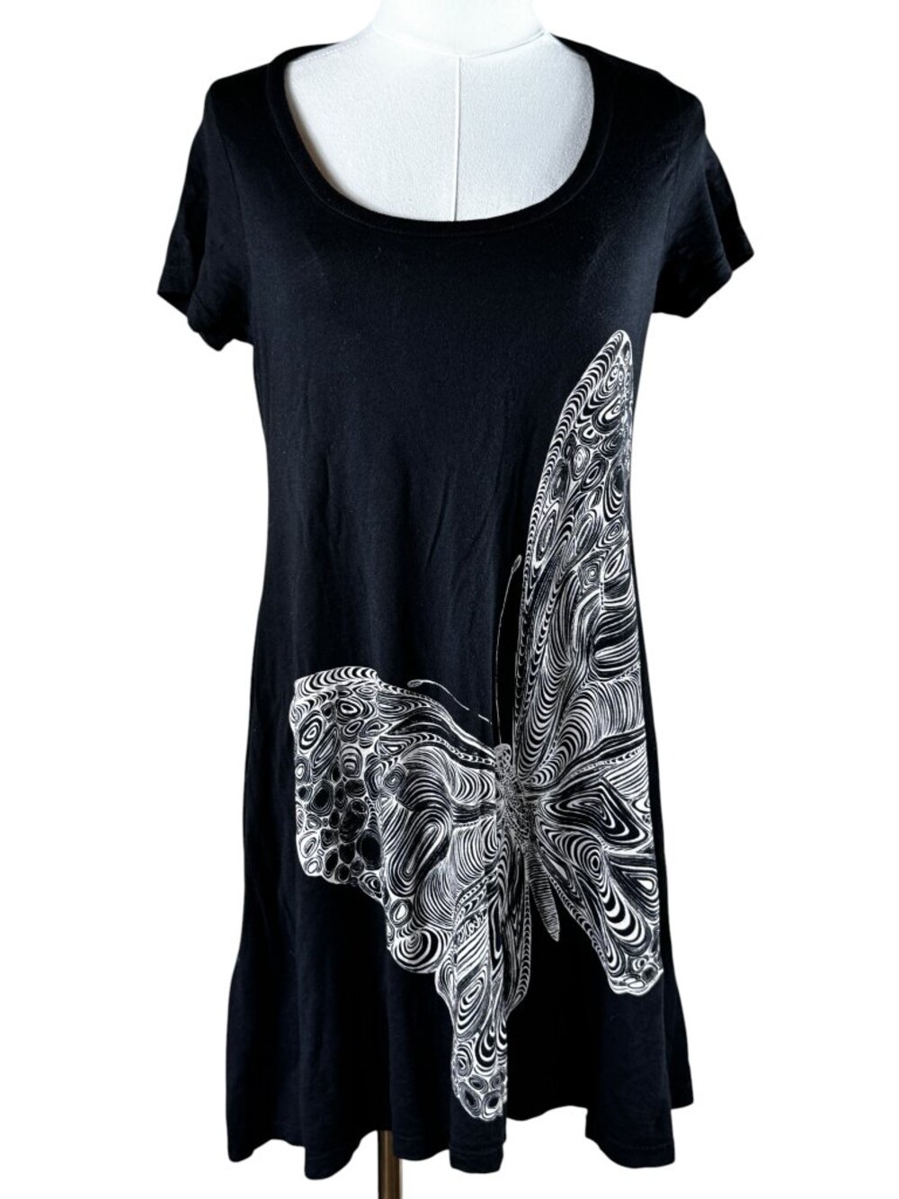Lauren Moshi Black Butterfly Graphic Swing T-Shirt Dress Small